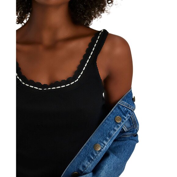 Intimately Free People Black Ribbed Lace Trim Tank Top XS - Picture 3 of 12
